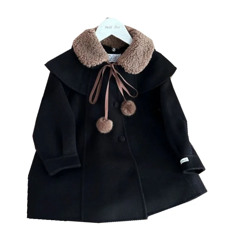 Girls Woolen Coat Jacket Windbreak 2023 Fuzzy Warm Thicken Winter Cotton Overcoat Teenagers Children\'s Clothing