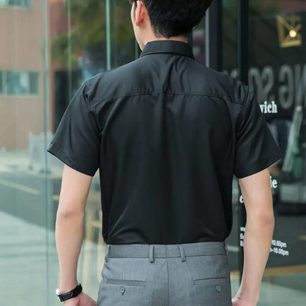 Men Summer Dress Shirt Men's Summer Slim Fit Shirt Short Sleeve Button-up Shirt Turn-down Collar Dress for Office Business Wear