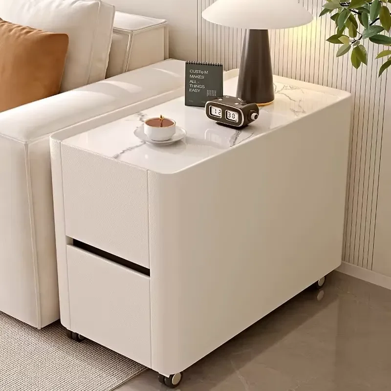 Modern simple sofa side cabinet decoration entrance table light luxury high-end living room solid wood marble desktop