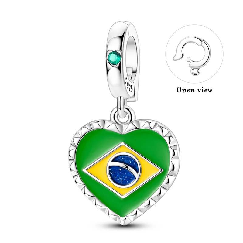 925 Sterling Silver Green Yellow Blue Heart Dangle Charms Beads Fit Original Bracelets Bag Keychain Earring Pendant Diy Women