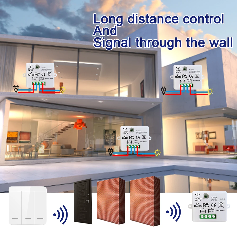 IsFriday Wireless 433MHz Remote Control Light Switch 86 Type Wall Panel AC 85-240V 10A Relay Receiver 1/2/3gang For Led Lamp Fan