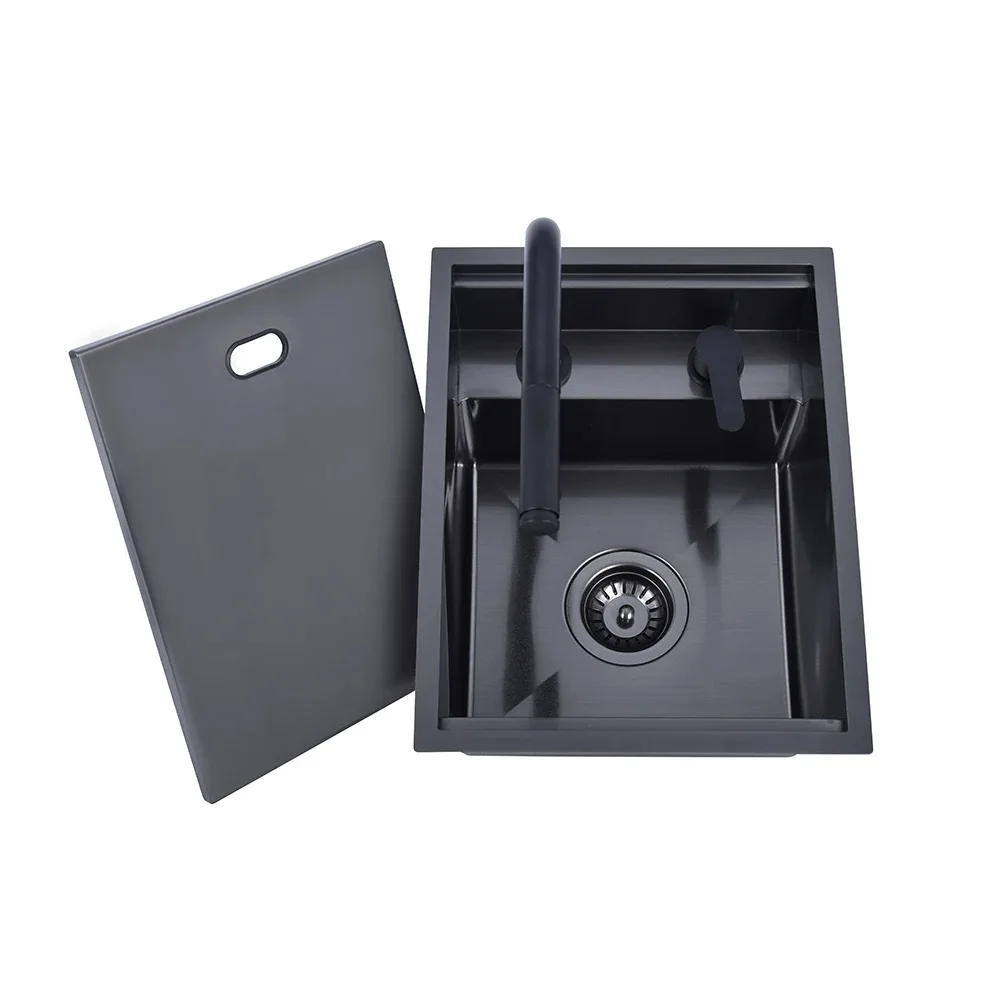 Hidden Bar Island Kitchen Sink Nanometer SUS 304 Flip Cover Hidden Handmade Small Size Kitchen Sinks With Cup Rinser