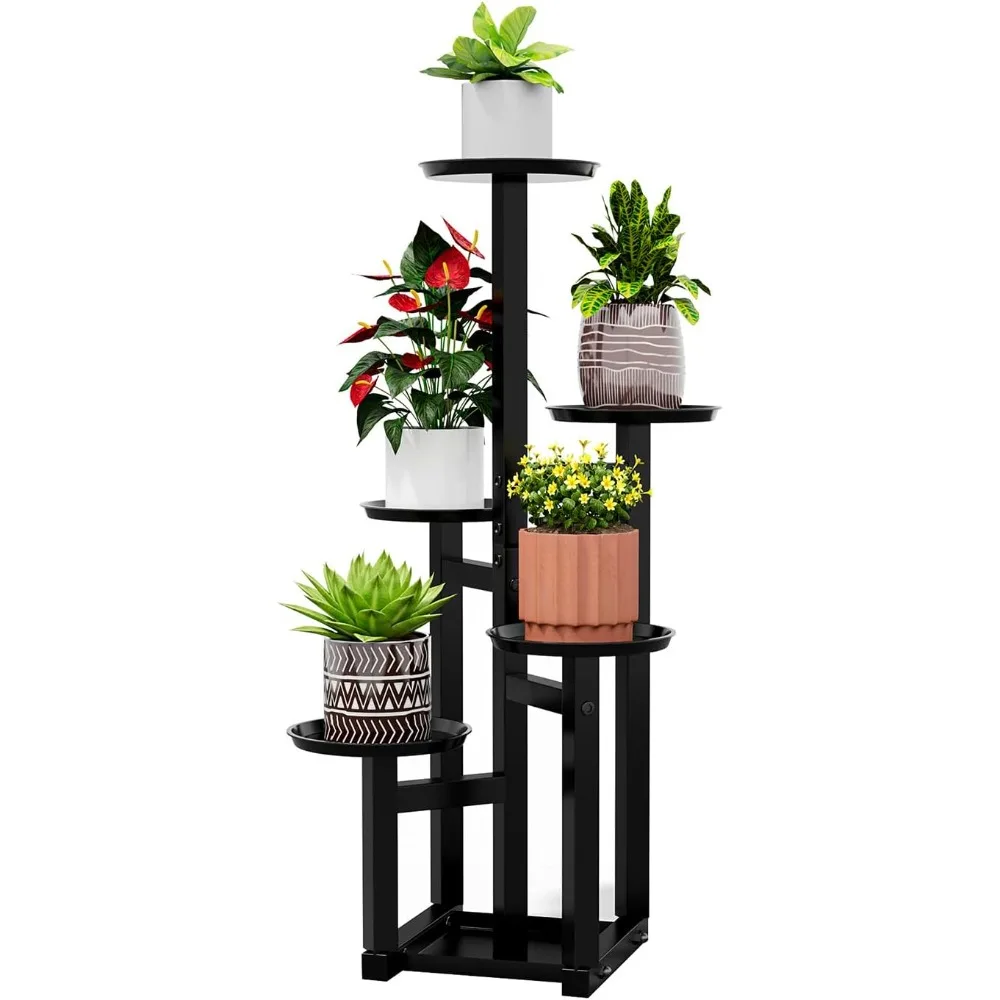 

POTEY 5 Tiered Metal Plant Stand Indoor, Tall Shelf Corner Stands for Plants Multiple, Black Shelf Rack for Outdoor Home Patio