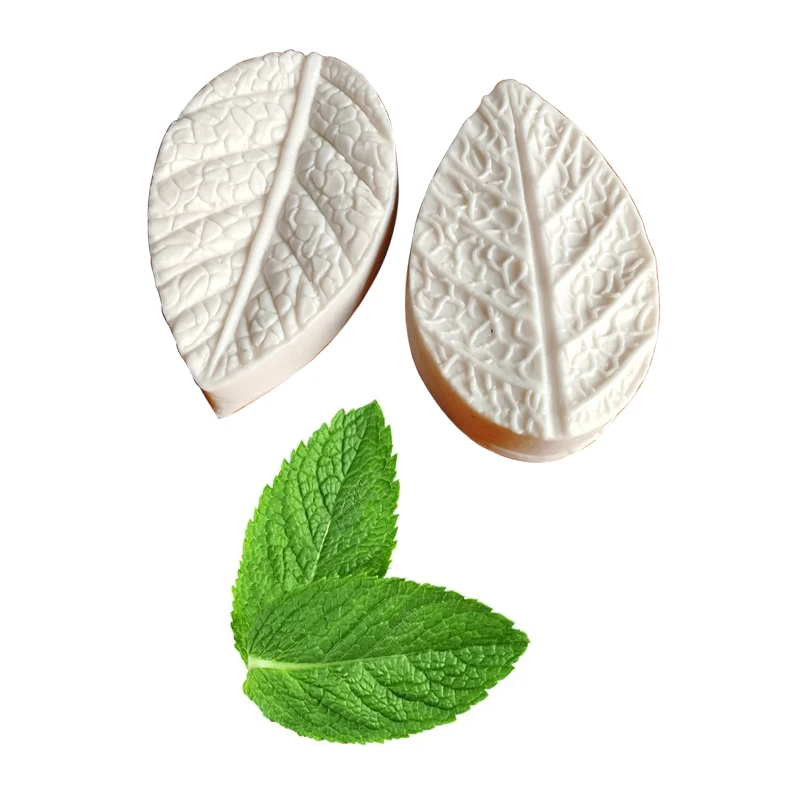 Mint Leaf Veiner Silicone Mold Water Paper Fondant Gumpaste Sugar Clay Candle Cold Porcelain Earring Flower Moulds DIY M2105