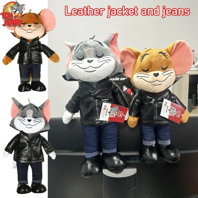 Cartoon Leather Coat Tom and Jerry Plush Toy Anime Movie Cute Tom Jerry Plushies Stuffed Animals Doll Toys for Kids Gift