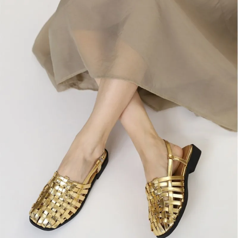 Summer new style fashionable versatile business casual retro woven platform thick heel front-to-back Roman sandals for women