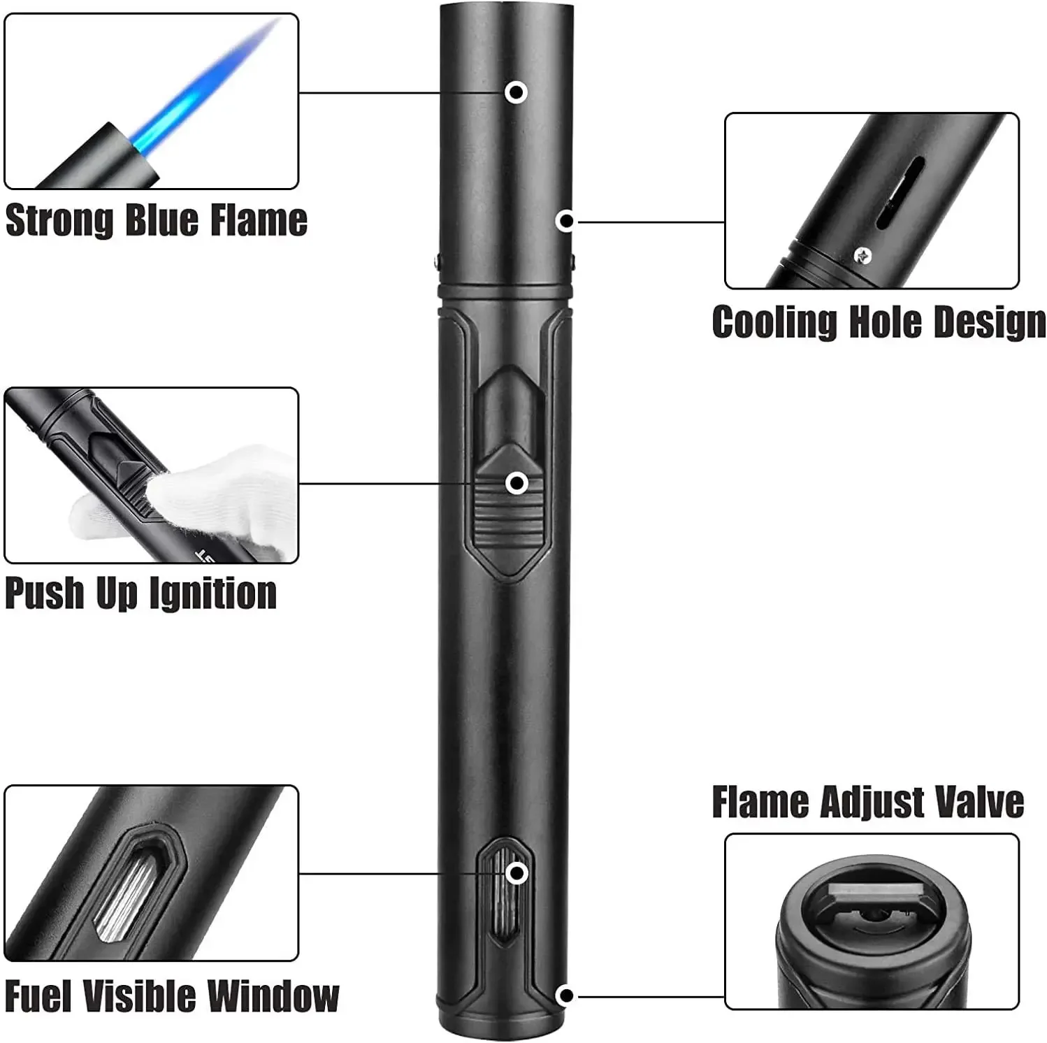 HONEST Metal Windproof Lighter Refillable Pen Torch Lighter Jet Flame Butane Lighter Kitchen BBQ Candle Camping Men\'s Gadget