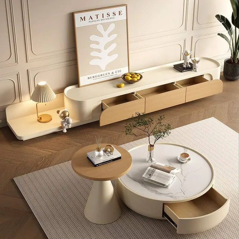 Log cream wind slate size coffee table TV cabinet combination wabi sandy wind designer living room home