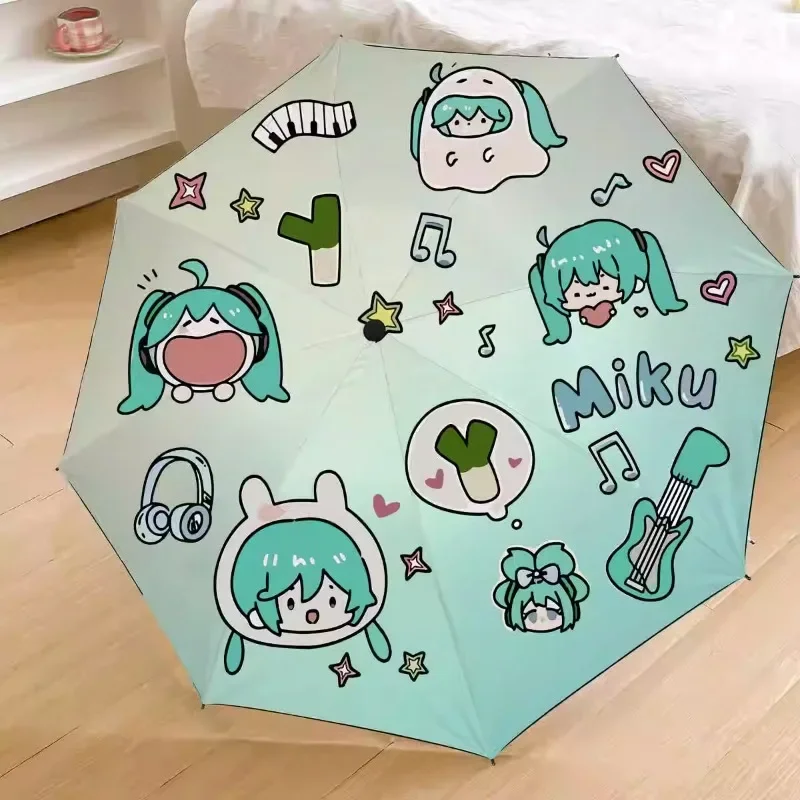 Hatsune Miku Cartoon Anime Rain and Rain Dual Purpose Reinforced 8-Bone Automatic Triple Fold Impact Cloth Cute Sun Umbrella