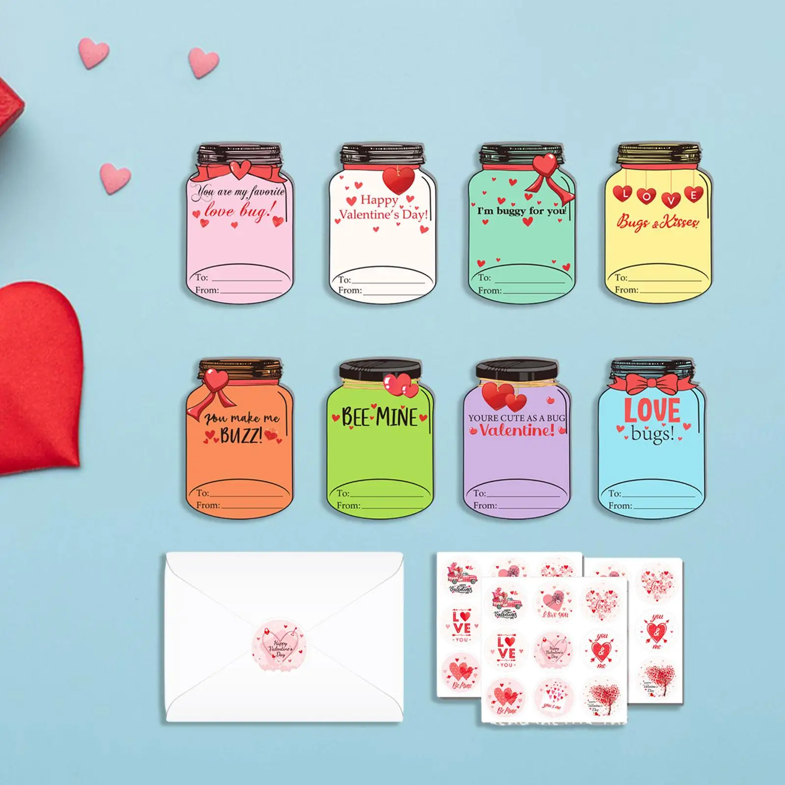Paper Valentine Cards with Envelopes Stickers Bottle Shape Love Notes for Kids School Classroom Exchange Party Favors Supplies