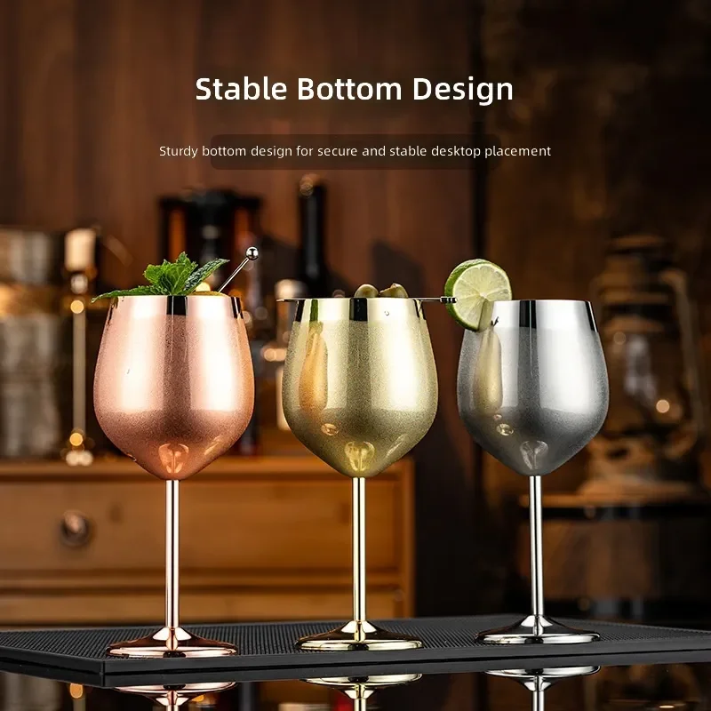 for European Light Luxury Stainless Steel Single Layer Drop Resistant Goblet  Large Capacity Electroplated Wine Glass