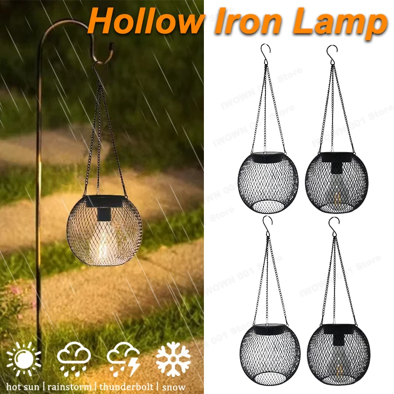 

New Hollow Diamond Solar Courtyard Lamp Iron Art Waterproof Projection Lantern Outdoor Hanging Lawn Decoration Light