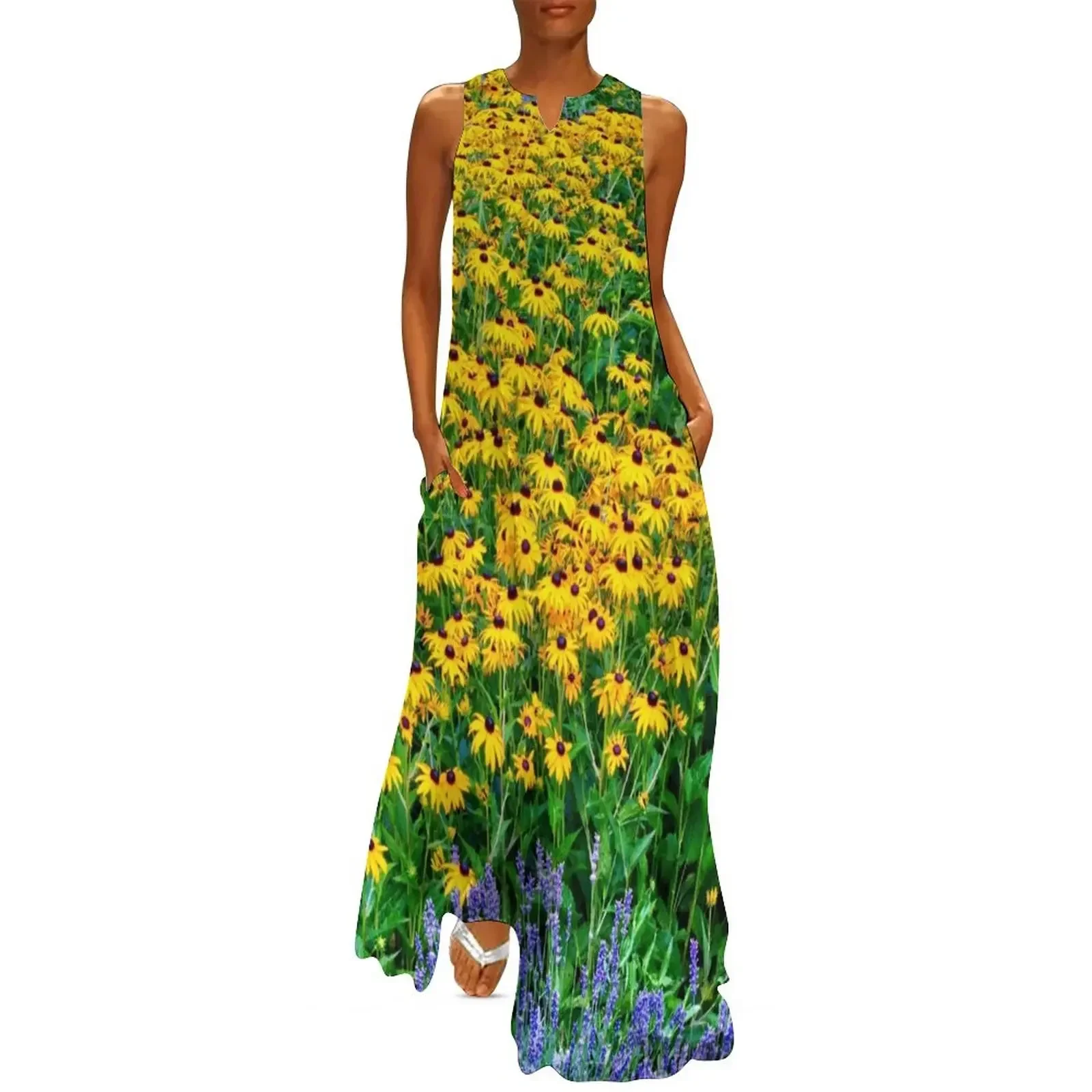 

Black-eyed Susans And Lavender Long Dress Woman fashion dresses for womens prom dresses summer dresses womens 2025 Dress