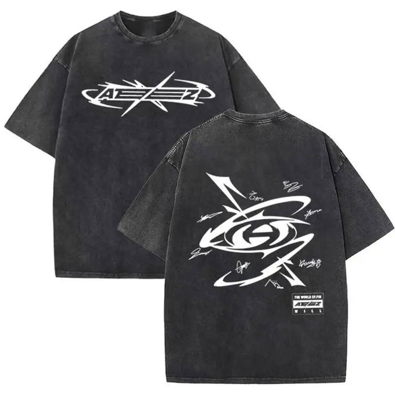 

Промытая футболка Ateez Album The World Ep Fin Will Tour в стиле хип-хоп, винтажная