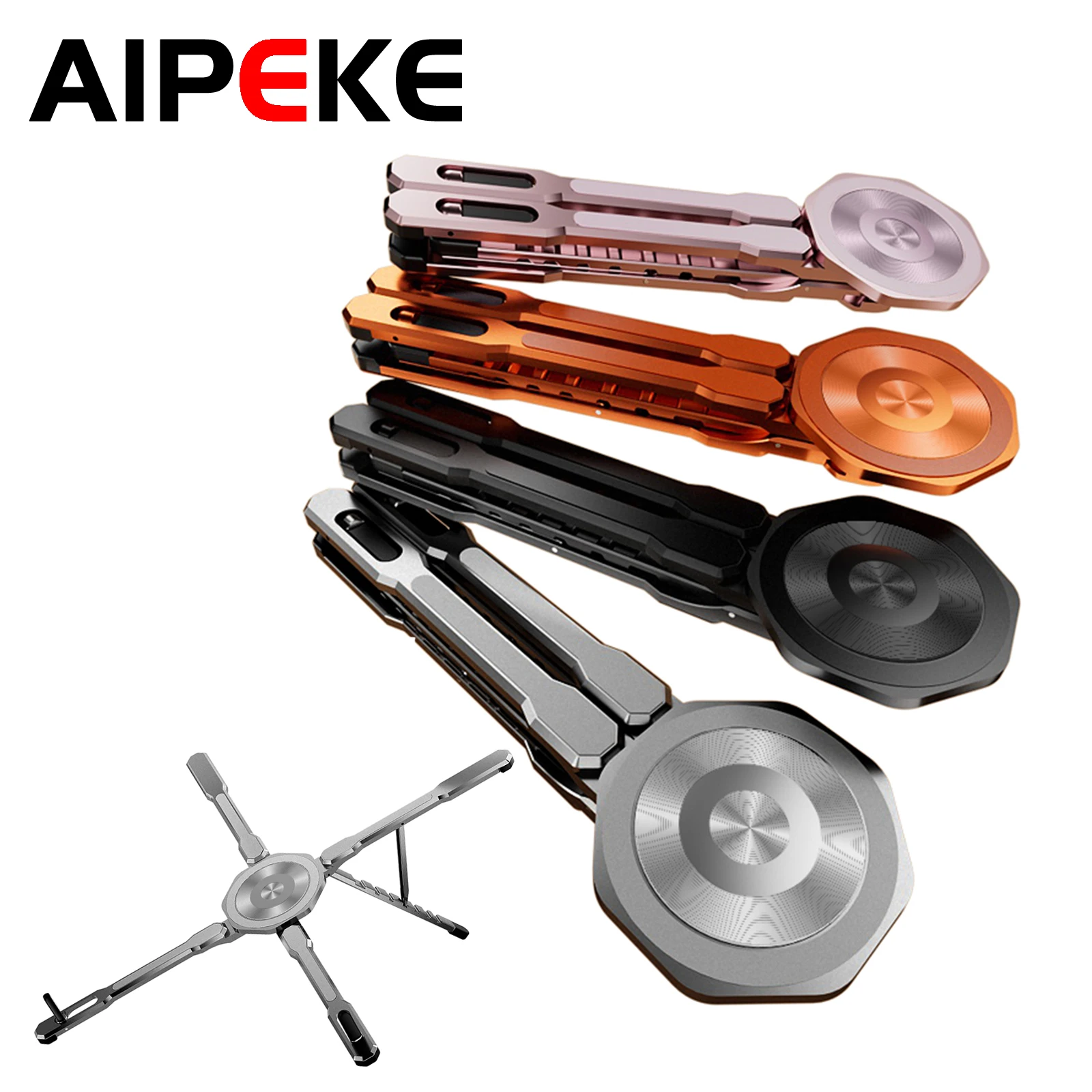 AIPEKE Portable Magnetic Tablet Holder 3-in-1 Tablet Stand Adjustable Alloy Heat Dissipation Foldable Stand for iPad and Laptop