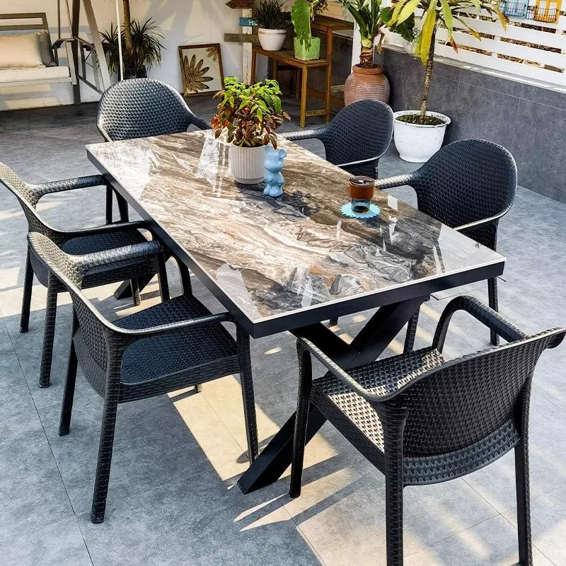 

Outdoor table and chairs Courtyard garden relaxation villa outdoor slate patio dining table
