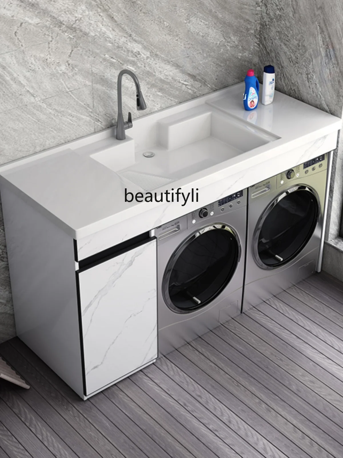 Balconyhoneycomb aluminum washing machine integrated cabinet small apartment laundry table with washboard combination wash basin