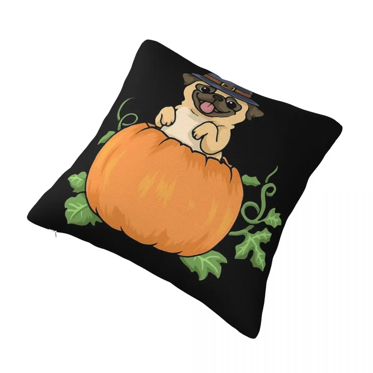 Thanksgiving Pug Dog Mom Hat Pumpkin Pie Pug Square Pillowcase Polyester Pillow Cushion Decor Comfort Throw Pillow For Home Car