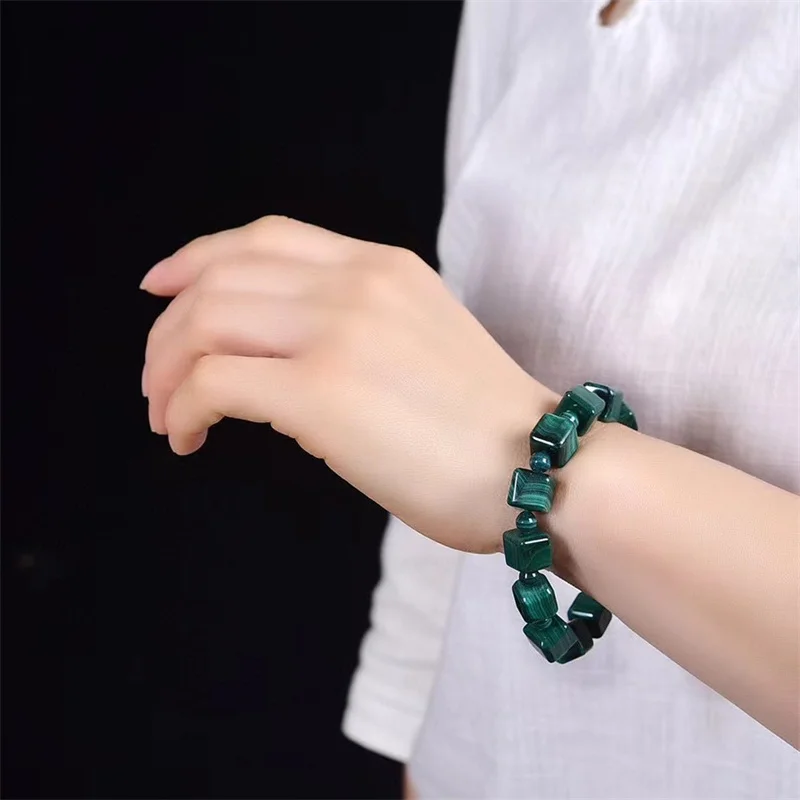 Natural Malachite Cube Bracelet Women Reiki Healing Fengshui Lucky Bangles Women Hoilday Gift 10mm