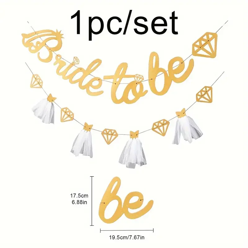 مجموعة واحدة من العروس اللامعة لتكون راية دش الزفاف فستان غزل الماس أعلام جارلاند خلفية الصورة لديكور حفلات الزفاف والعازبة #4