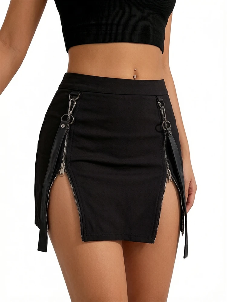 Harajuku Gothic Bag Hip Skirt Black Dark Double Zipper Bag Hip Split Gothic Design Tight Skirt Kawaii Vintage Y2k Skirt