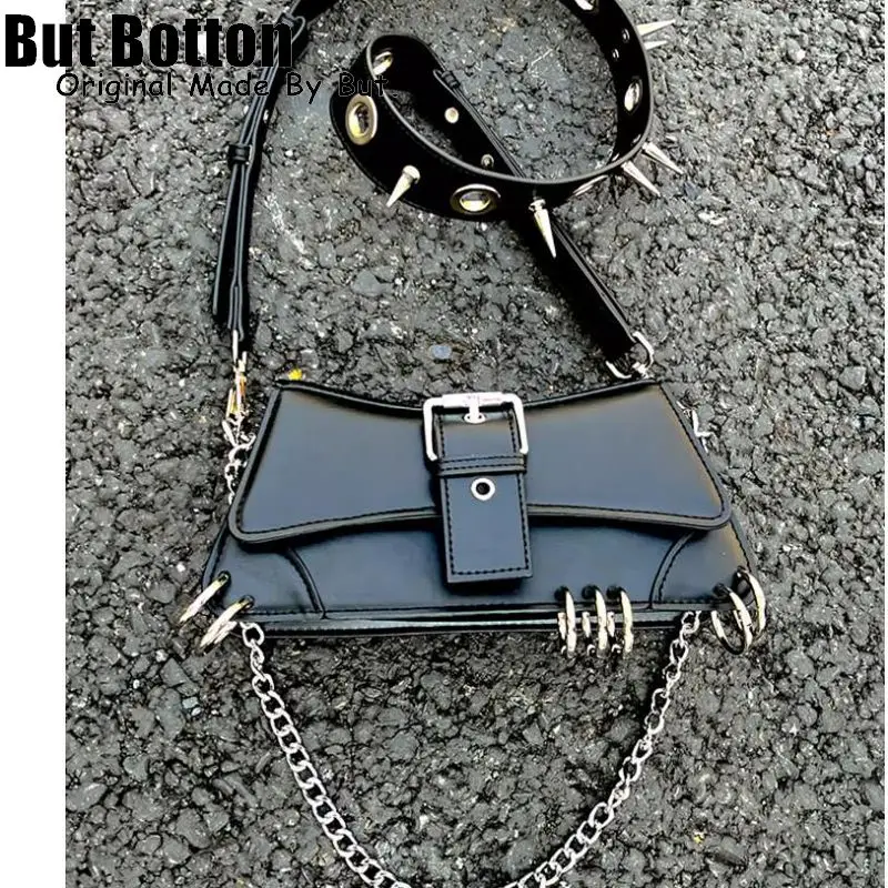 women Y2k girl Vintage Harajuku Punk Advanced Design Rivet spike Chain One Shoulder Handbag Women’s stempunk Tote Crossbody Bags