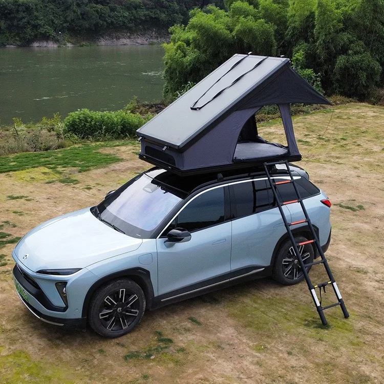 3-4 person black hard shell roof tent straight support SUV car camping wholesale flip design