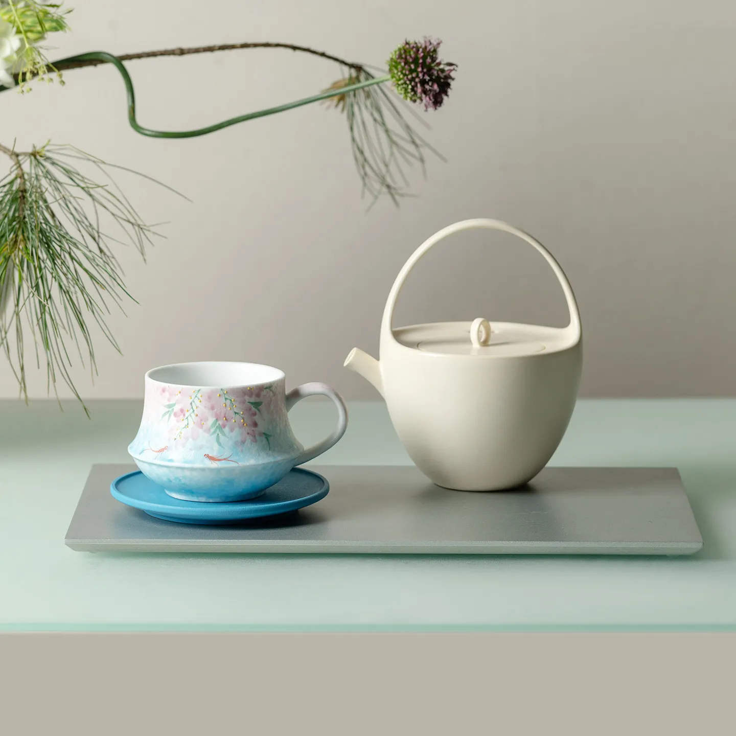 Handmade Snow White Glaze Wisteria Ceramic Coffee Mug Floral Art Tea Cup Home Office Drinkware Gift Box