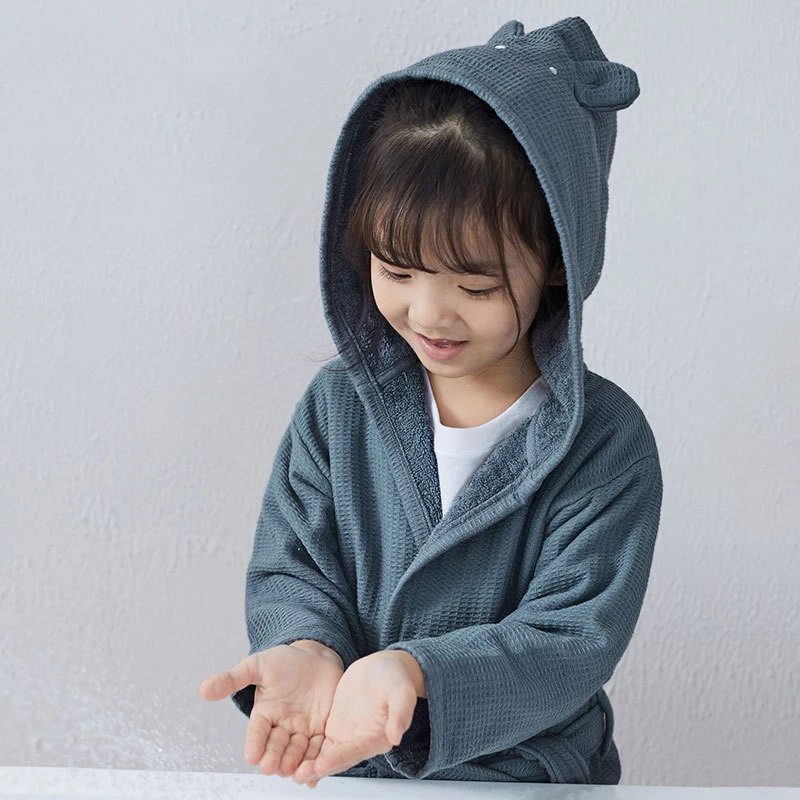 Toddler Baby Boys Girl Cotton Solid Linen Bathrobe Children Sleepwear Hooded Bath Robes Night-robe Pajamas Kids Clothes