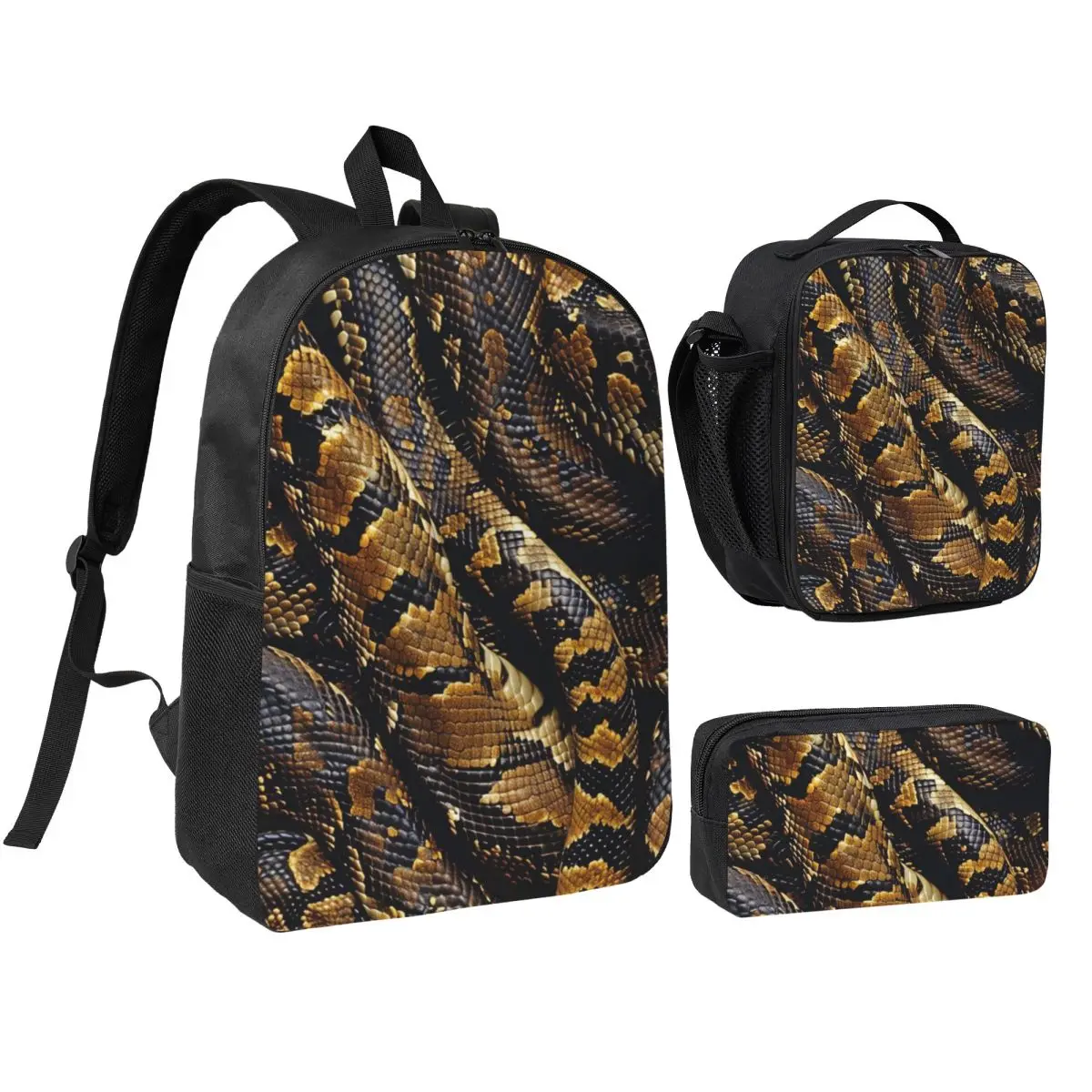 

Snakes On A Train Backpack Boys Girls BookBag School Bag Shoulder Bags 3ps Insulated Lunch Bag Pencil Case