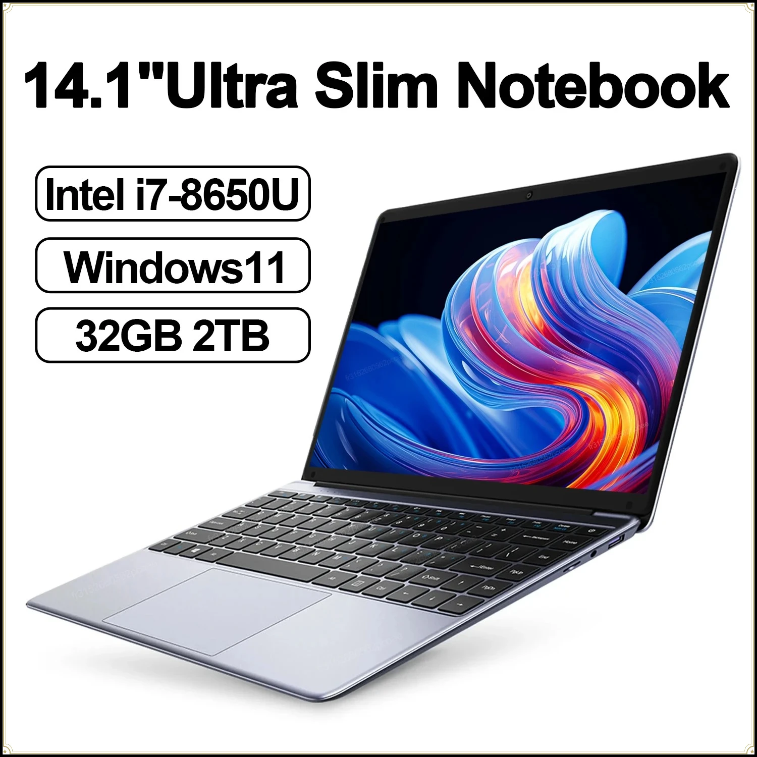 Ultra Slim 14.1 INCH Laptop  Intel Core I7 8650U 2TB SSD Gamer Notebook 1920*1080 Display Office Study Gaming Computer PC