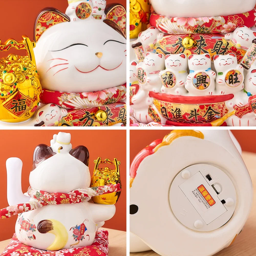 Fortune Cat Statue Room Decor Accessories Ceramic Maneki Neko Lucky Cat Home Decor Waving Hand Cat Feng Shui Ceramic