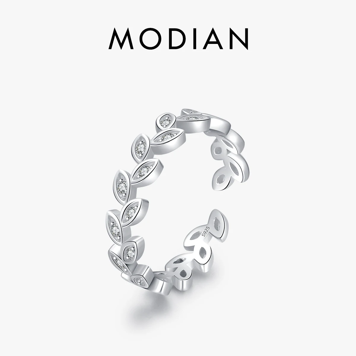 MODIAN 925 Sterling Silver Tree Leaf Lucky Guardian Adjustable Finger Ring Simple Leaves Rings For Women Fine Jewelry Gift