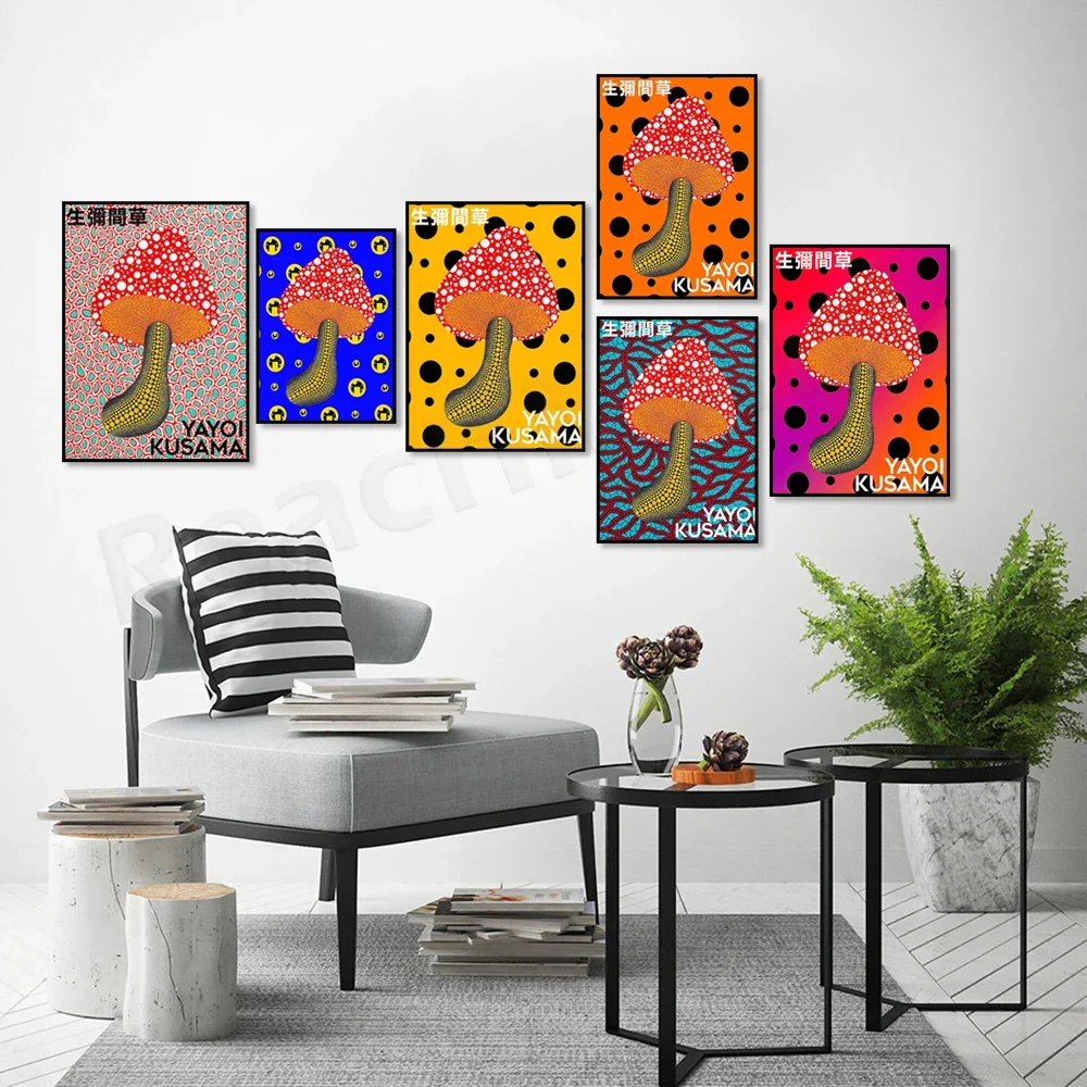 Yayoi Kusama Infinity Net Prints Minimalist Nordic Medieval Scandinavian Art Poster Kusama Mushrooms Wall Art Decor