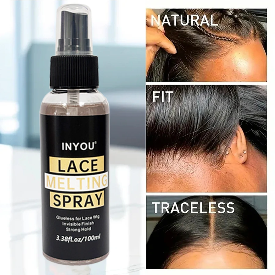 Spray de 100 ml para fijar y fundir pelucas de encaje, adhesivo fuerte de acabado natural para pelucas con frente de encaje, spray para el cabello con súper fijación.