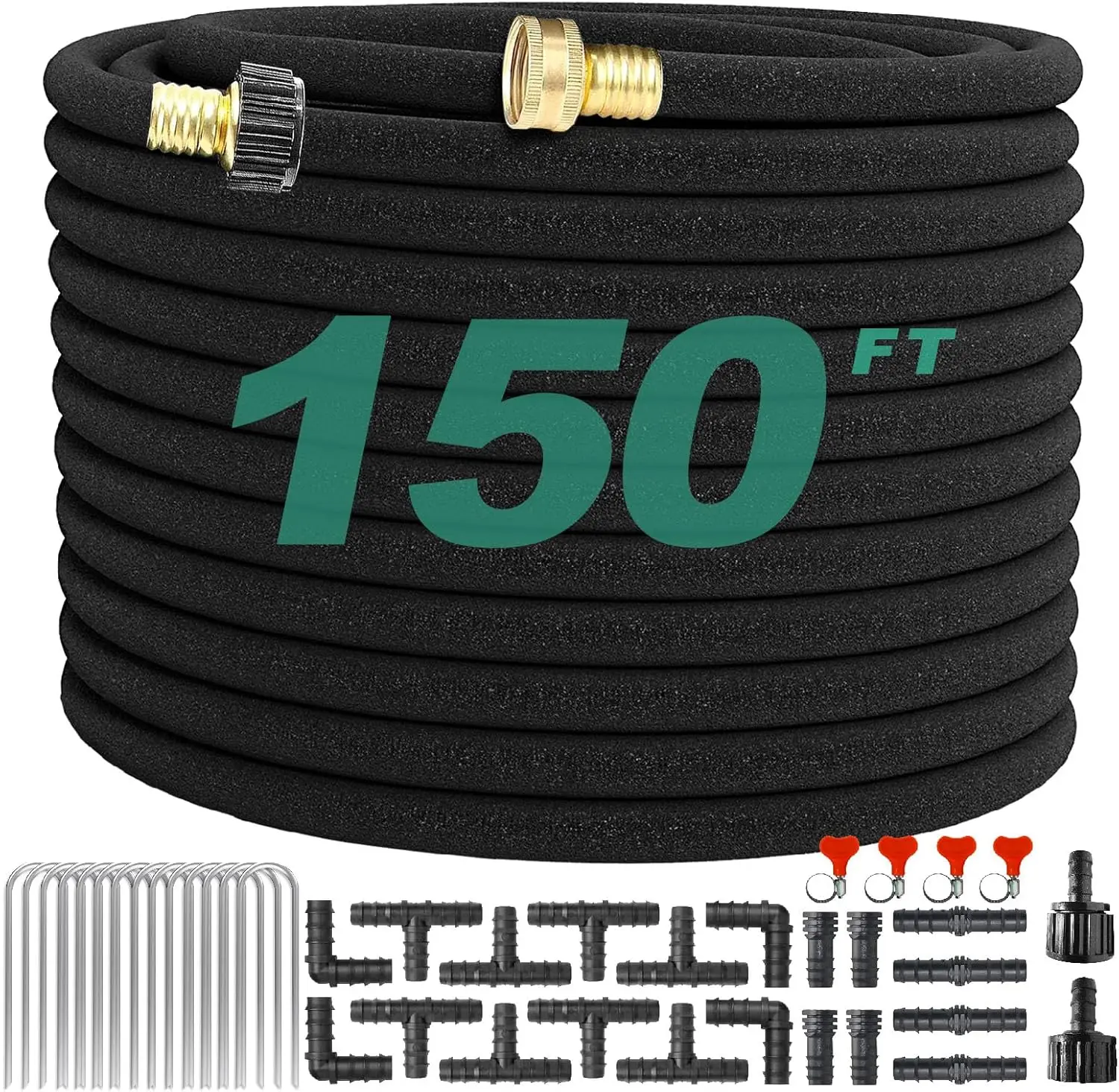 

Soaker Hose 150 FT,Solid Brass Connector 1/2" Round Heavy Duty Garden Soaker Hose Kit Watering Hose With Holes