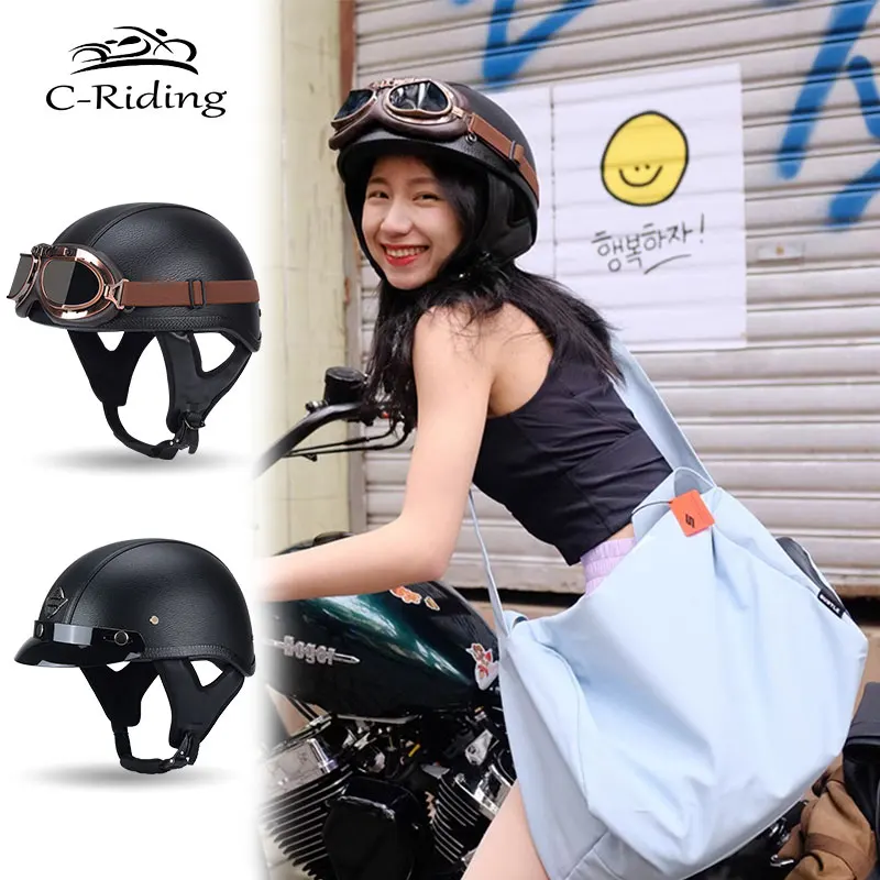 

Retro Vintage Riding Motorcycle Helmet Scooter DOT Cycling Half Helmet Style Road Outdoor Sports Cascos Para Motos