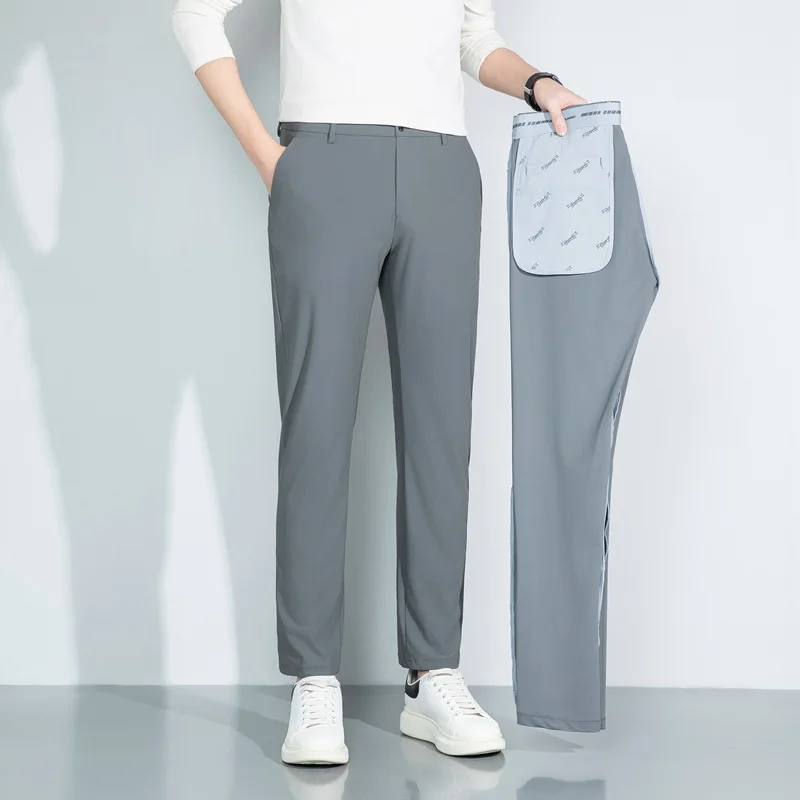 

Мужские летние брюки с невидимой молнией, тонкие, эластичные, с драпировкой на талии, легкие, роскошные, для делового повседневного стиля, для мужчин среднего возраста