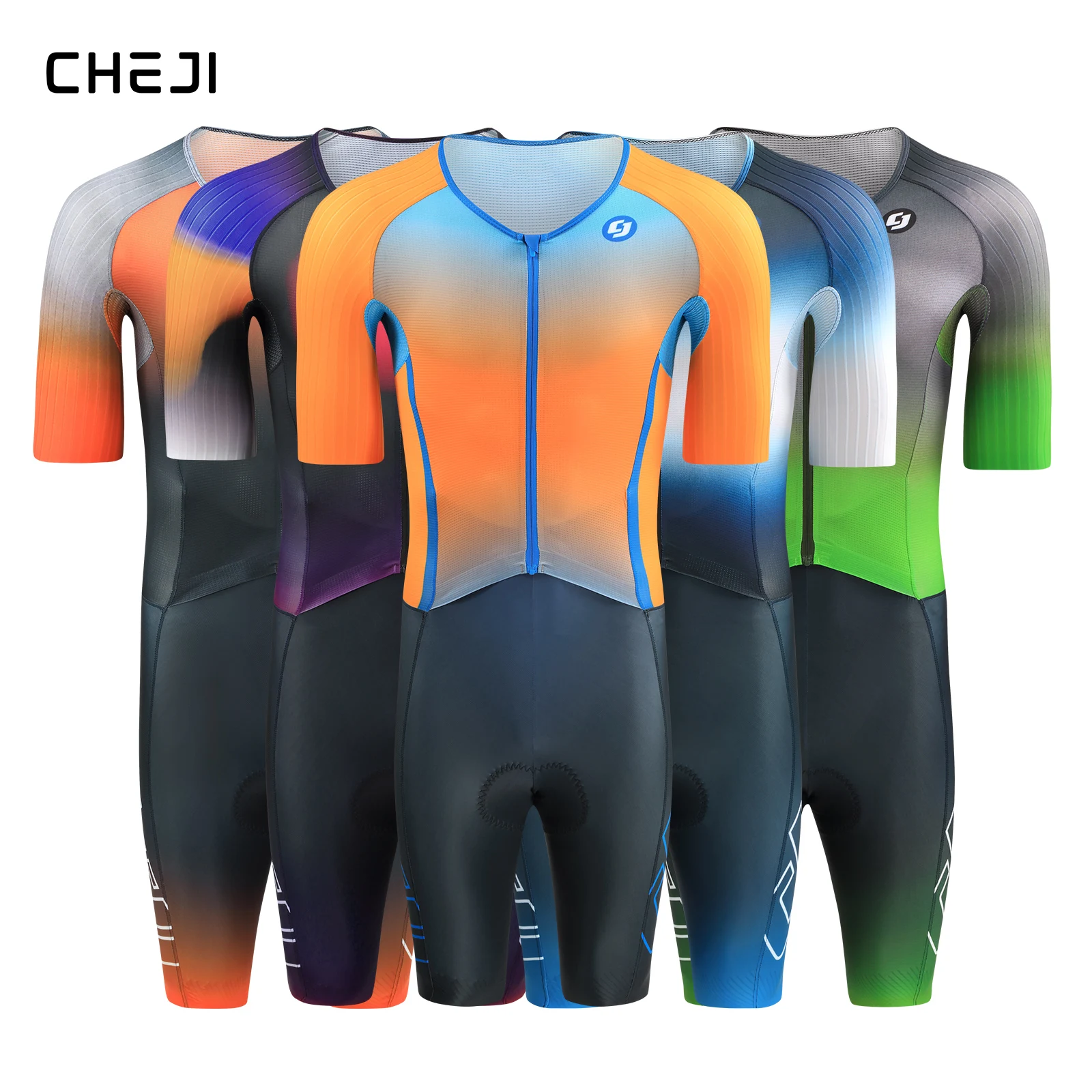 CHEJI Pro Aero Cycling Road Suit Men One Piece Tight Bodysuit Anti-Slip Leg Grips Road Bicycle