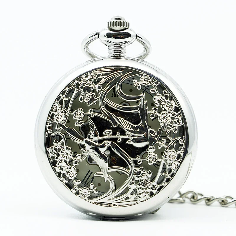 Exquisite Elegant Pocket Watch Vintage Charm Blue Roman Numeral Display Mechanical Chain Pocket&Fob Watches PJX1247