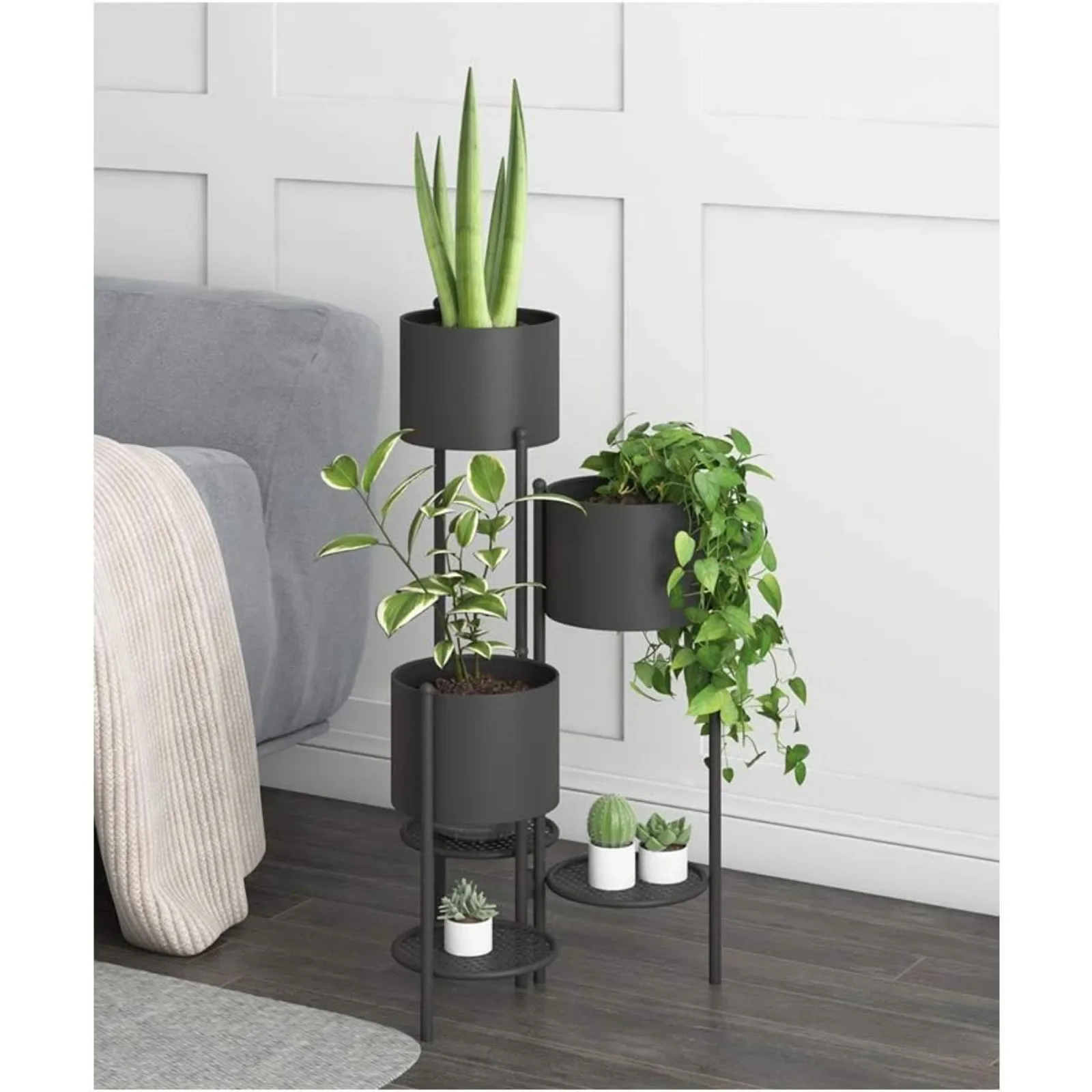 US Metal Plant Stand, 6 Tier 6 Potted Indoor Black Flower Pot Stand Holder Shelf, Foldable Decorative Display Rack