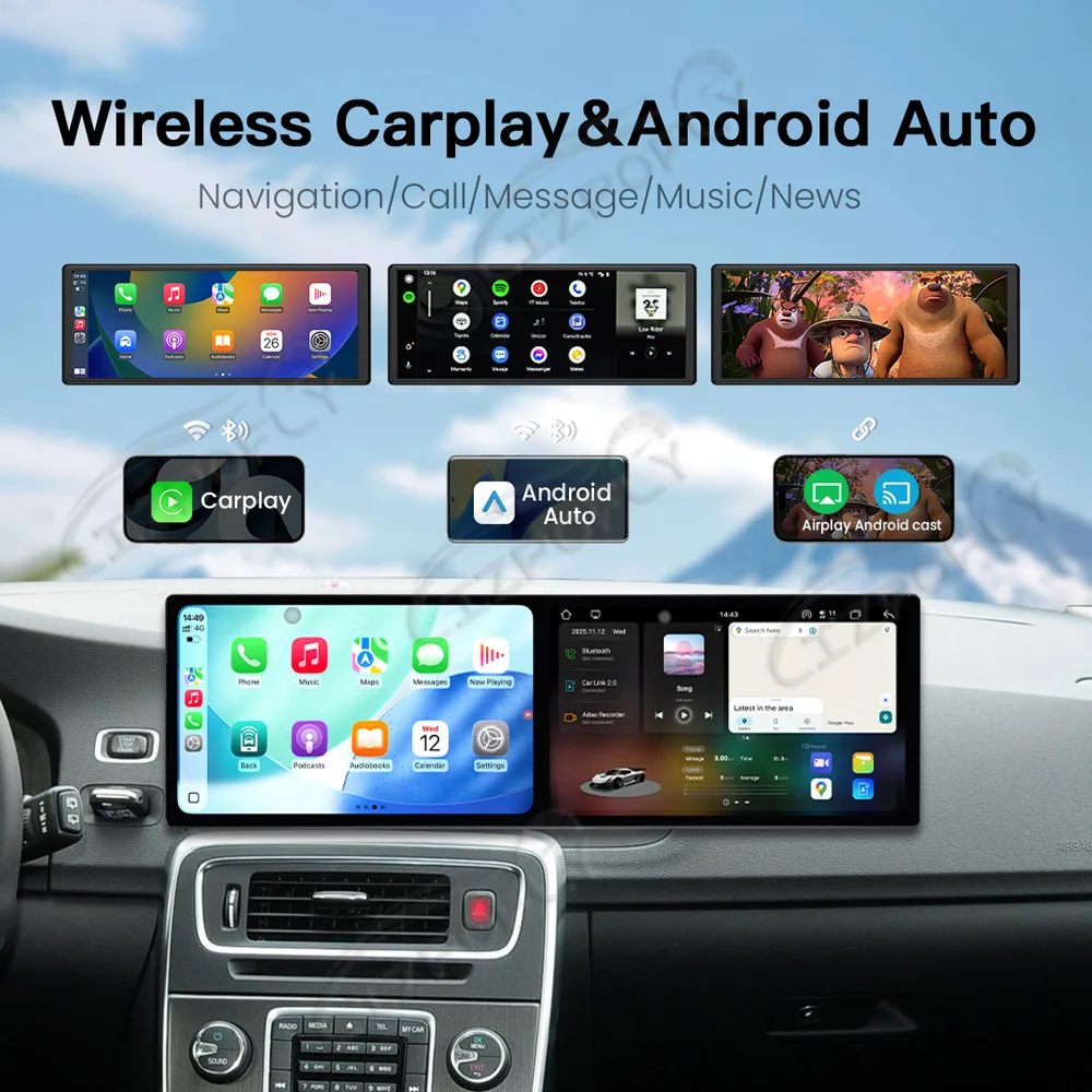 Dual 10.1 Inch Android 15 CarPlay Car Radio For Volvo V60 2012-2018 Touch Screen Multimedia Player GPS Navigation 4G WIFI DSP