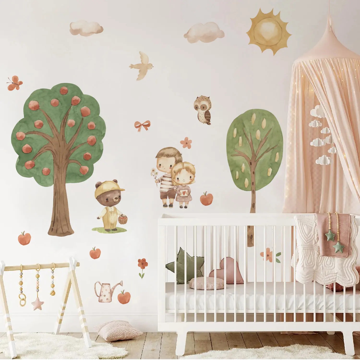 

Liwo Danish Fairy Tale style Watercolor Self-adhesive Wall Stickers No Odor, DIY Kids Room Nursery Bedroom Background Wall Decor