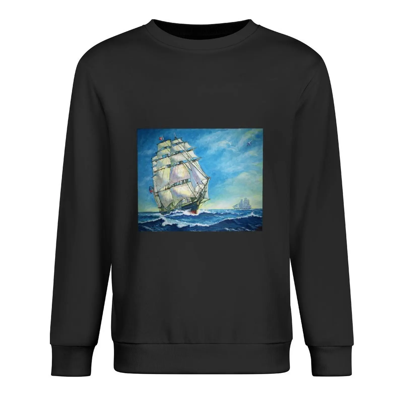 

Clipper Ship Ocean Acrylic Painting Pullover korean autumn clothes male clothes autumn men's winter sweater sweatshirt