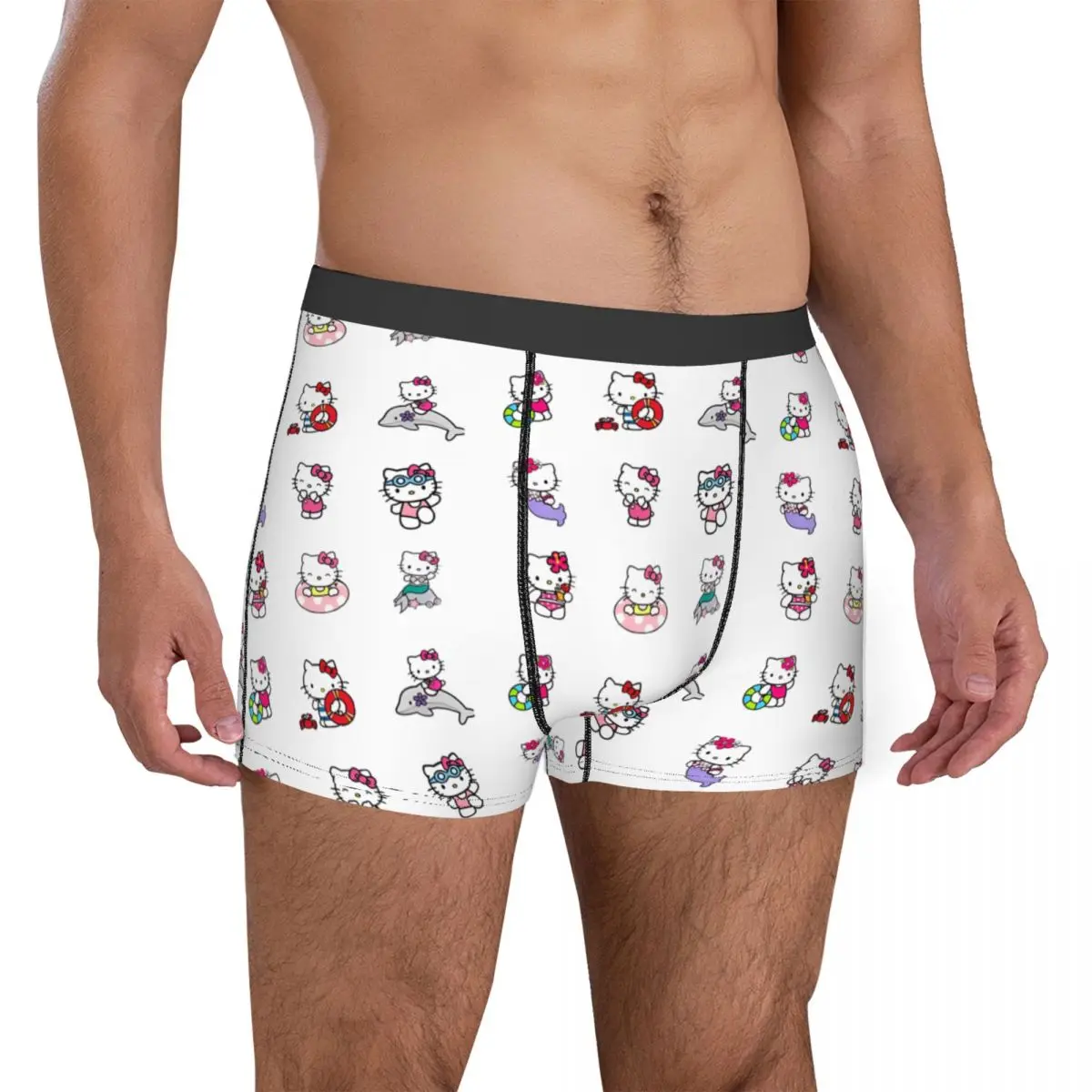 Hello Kitty Soft Quilt Underwear para homens, Swim Dolphin Boxers, Gag Gift, Shorts, Cuecas Boxer, Cuecas