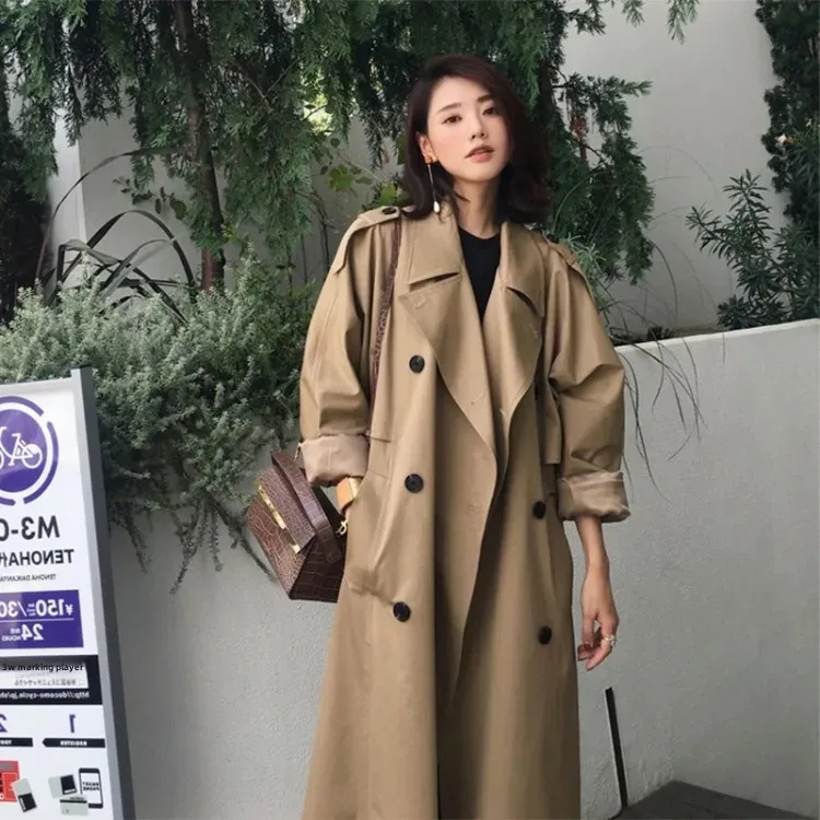 

2025 Spring Autumn New Korean Style Medium-Length Women's Casual Chaki Trench Jacket Fashionable Student Trench Coat
