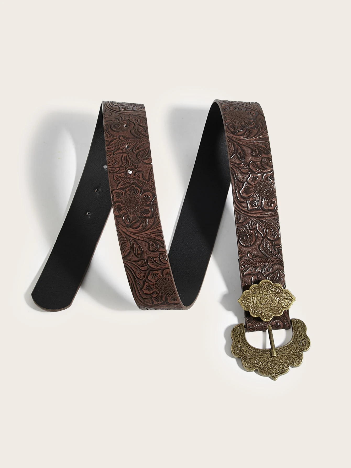 1pc Women Black Western Belt Vintage Cowgirl Style PU Leather Embossed Waist Belt With Silver Buckle For Jeans Dress