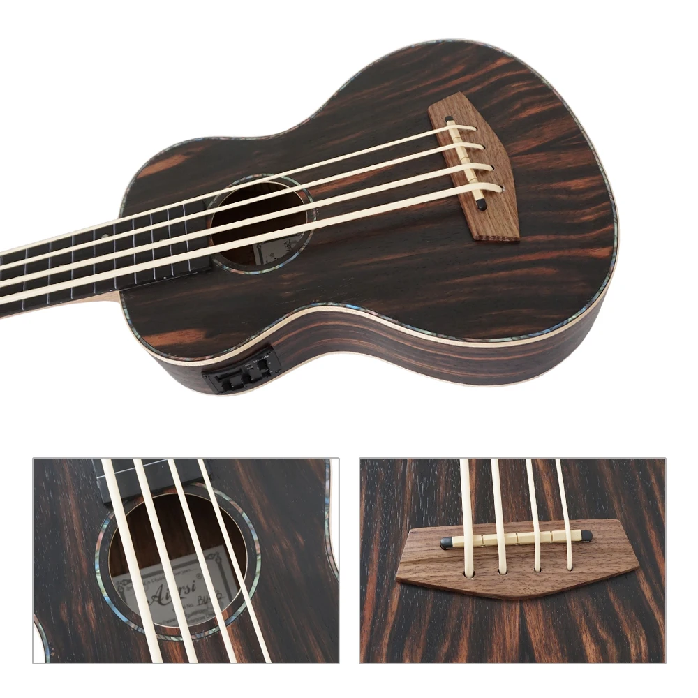 China made Custom Aiersi brand Java ebony Body Electric Bass ukulele fretless U bass Guitar stringed instruments