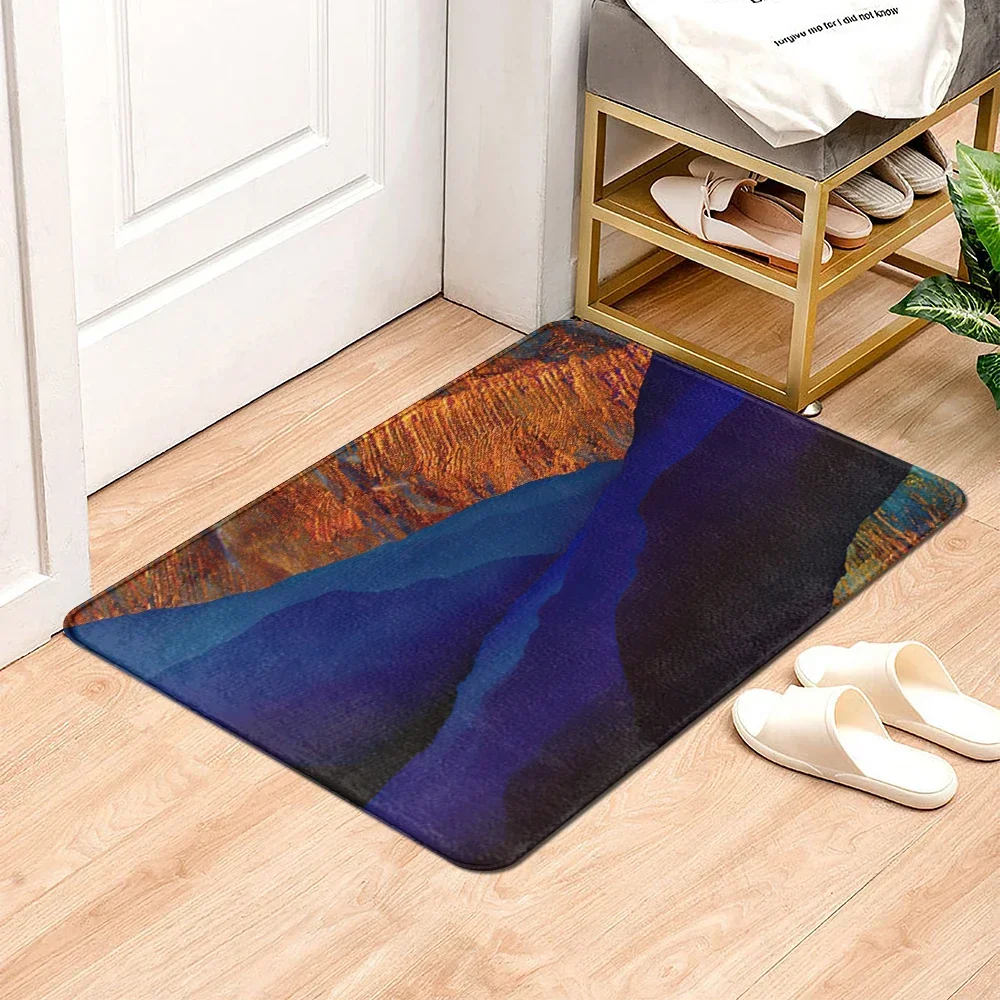 พรมหินอ่อนสีฟ้าเข้มพรมปูพื้นทางเข้าห้องน้ำพรมเสื่อดูดซับกันลื่นพรมห้องครัวสำหรับตกแต่งบ้านเสื่อเท้า