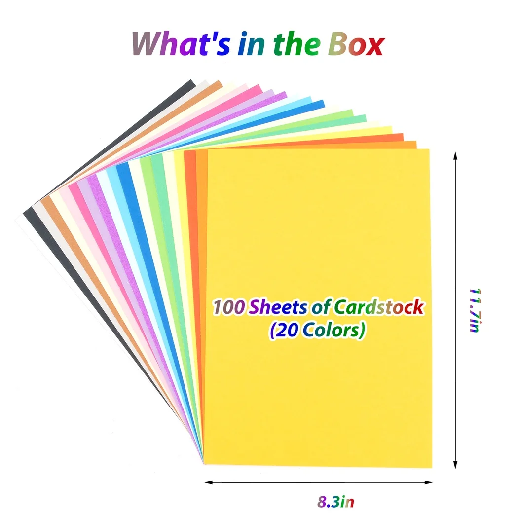 100 Sheets A4 Colored Cardstock Card Stock Paper 20 Assorted Colors Card Paper Multicolored Cardstock For DIY Crafts Printing